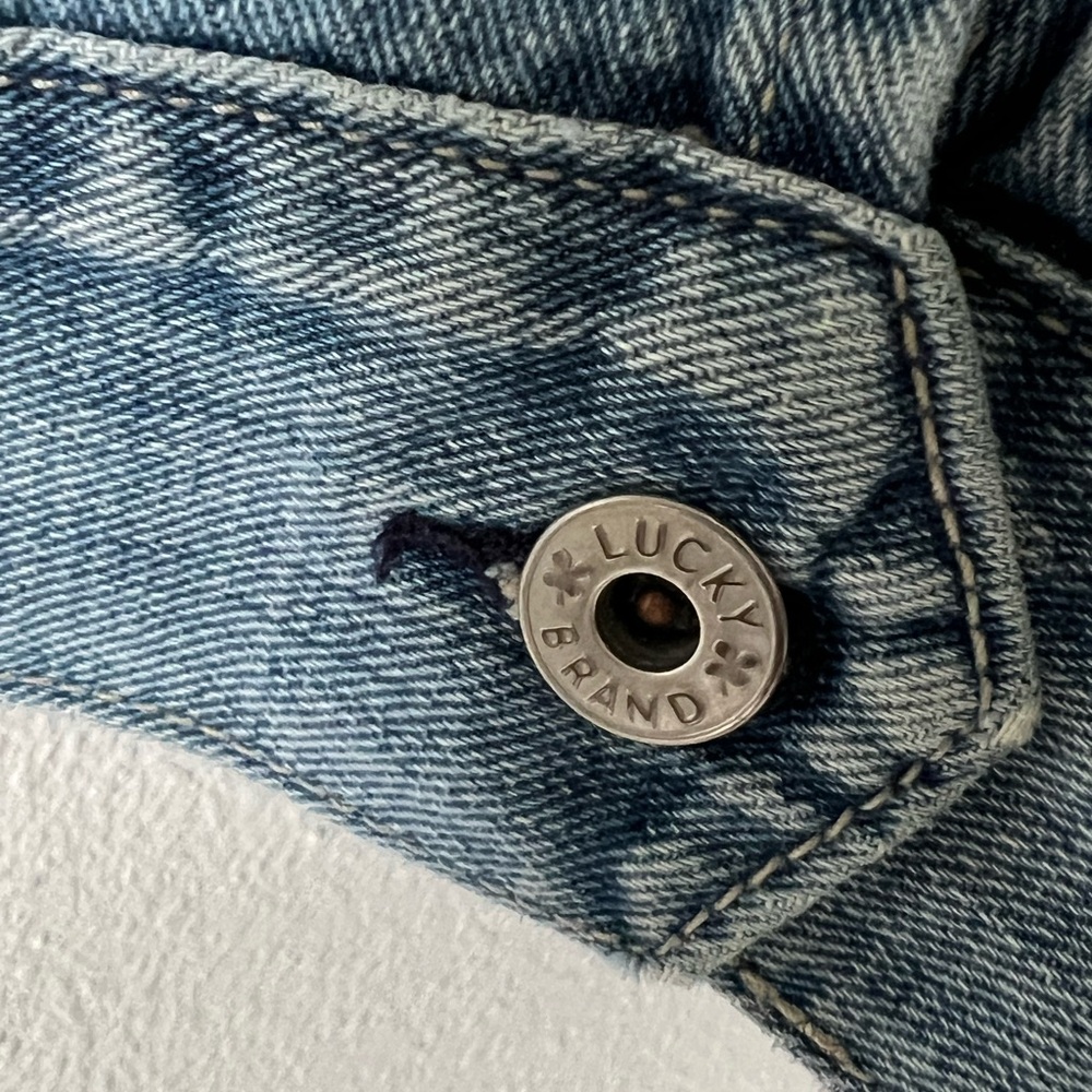 Y2K Lucky Brand Denim Trucker Blue Jean Jacket Blue Faded Zip Size XL - Picture 9 of 14